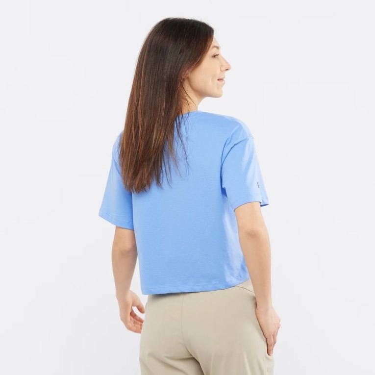 Light Blue Salomon Outlife Crop Logo Short Sleeve Women's T-Shirts | IE NE9051